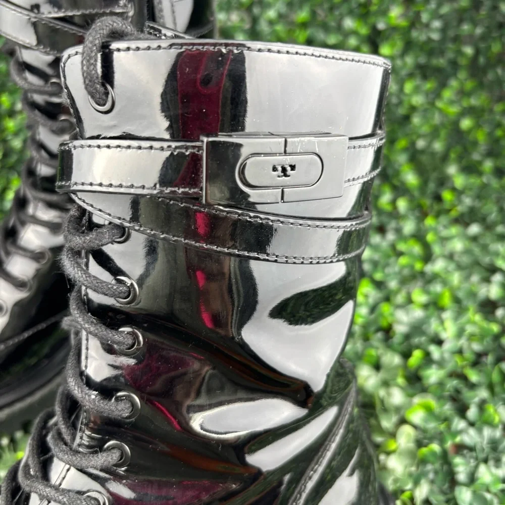 TORY BURCH PATENT LEATHER COMBAT BOOTS SIZE 7 WOMAN